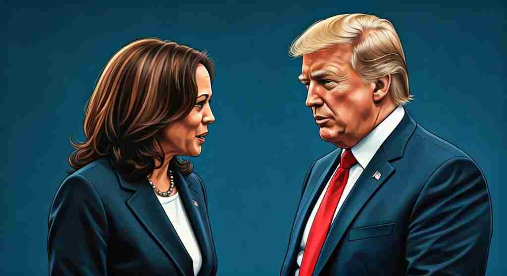 Harris and Trump facing off in pastel